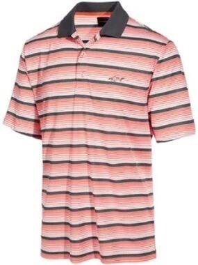 Greg Norman Collection Orange  and Gray Striped Polo, Size Medium